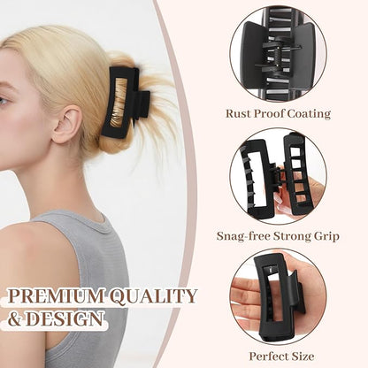 Matte Non-Slip Large Hair Clips for Women 8PCS (All Black), Durable Claw Clips for Women/Girls | Gift-Ready Neutral Hair Accessories for Daily & Special Occasions