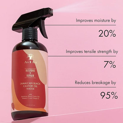 As I Am JBCO Water 16 oz - Nano Curl Strengthener - Moisturizes and Detangles - Anti-Frizz - Increases Fiber Strength - Enriched with Jamaican Black Castor Oil, Vitamin C, and Vitamin E, Red