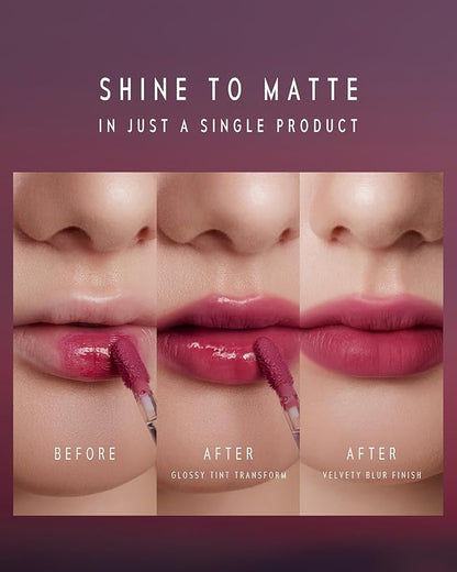 Blurring Lip Tint - Shine Lip Gloss to Soft Blurry Lip Matte Finish, Long-Lasting Lip Stain, Smooth and Blur lip lines, Weightless Watery-Velvet Feel, Hydrating & Non-Sticky (002 BURST)