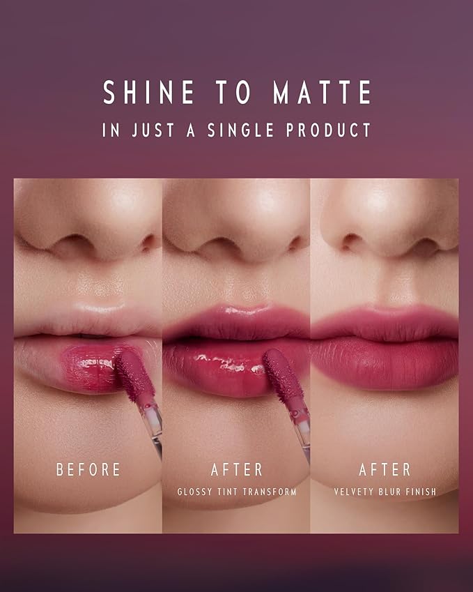 Blurring Lip Tint - Shine Lip Gloss to Soft Blurry Lip Matte Finish, Long-Lasting Lip Stain, Smooth and Blur lip lines, Weightless Watery-Velvet Feel, Hydrating & Non-Sticky (012 HUSH)
