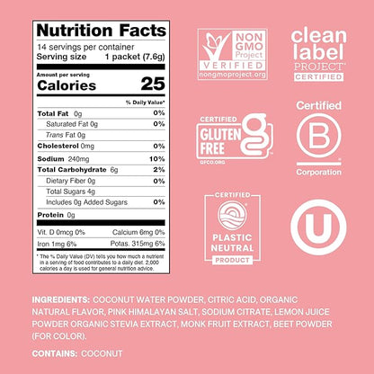Cure Hydration | Plant-Based Electrolyte Drink Mix | No Added Sugar | FSA-HSA | Dehydration Relief Powder Made with Coconut Water | Non-GMO | Vegan | Pouch of 14 Packets - Strawberry Kiwi