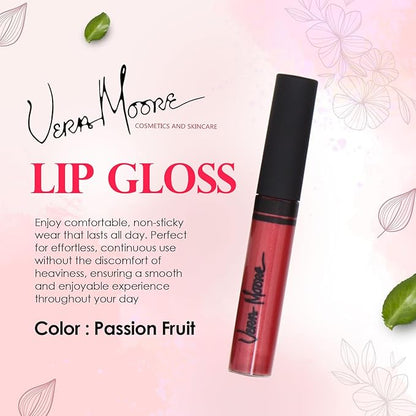 Lip Gloss, Moisturizing Lip Color with Shimmer for Long Lasting Shine, Lightweight Lip Stain, Non-Sticky Lip Gloss with Aloe Vera, W/Vitamin C, E (Passion Fruit)