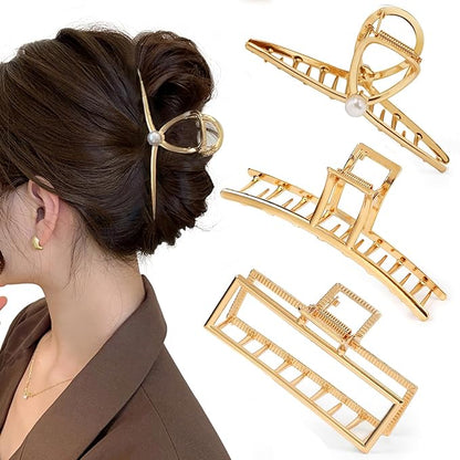 Mehayi 3 PCS Metal Large Hair Claw Clips for Thick Heavy Hair, Big Non-Slip Hair Catch Barrette Jaw Clamp, Strong Hold Claw Barrettes for Long Hair, Fashion Hair Styling Accessories for Women Girls