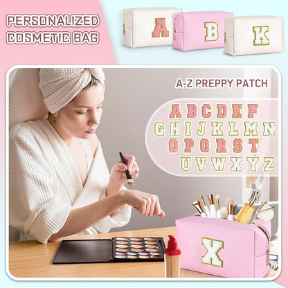 TOPEAST Birthday Gifts for Girls, Travel Makeup Bag Chenille Letter Pouch Cosmetic Bag, Makeup Travel Organizer, Monogrammed Bridesmaid Gifts for Women, Cute Stuff for Girls (Pink J)