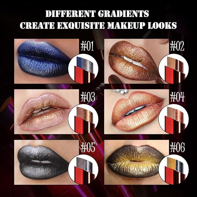 Shimmer Silver Gray Charcoal Black Lipstick Long Lasting Metallic Lip Liner Shimmer for Women Makeup Double Colors Eyeshadow Stick Hydrating Highly Pigmented Coverage Non Stick Cup Lips makeup