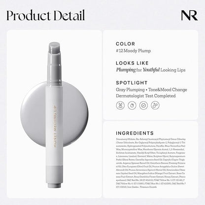 Nature Republic HONEY MELTING LIP PLUMPING (12 GRAY) SOFT LIP STICK Moody Plump Hydrating Gloss, Moisturizing balms, Volumizing formula,Nude & Sheer tint, Glowy Finish, korean make up