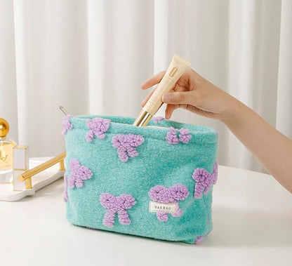 2 Pcs Makeup Bags, Large Cosmetic Bag Travel Toiletry Bag Organizer for Women, Plush Makeup Bag Small Cosmetic Pouch Purse with Zipper Gifts for Girls Teen