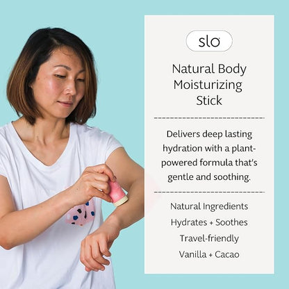 Slo Natural Moisturizing Stick | Body Balm for Dry Skin with Organic Ingredients | Hydrating + Nourishing | Coconut, Cocoa Butter & Antioxidants | Travel-Friendly | Vanilla + Cacao | 2.11oz/60g
