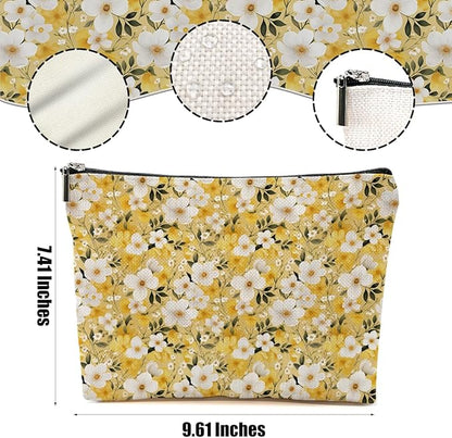 4 Packs Watercolor Pink Yellow Flowers Makeup Bag Floral Cosmetic Bag Friend Friendship Gifts for Women Girls Sister Boss Botanical Travel Organizer Zipper Pouch Christmas Thanksgiving Birthday Gifts