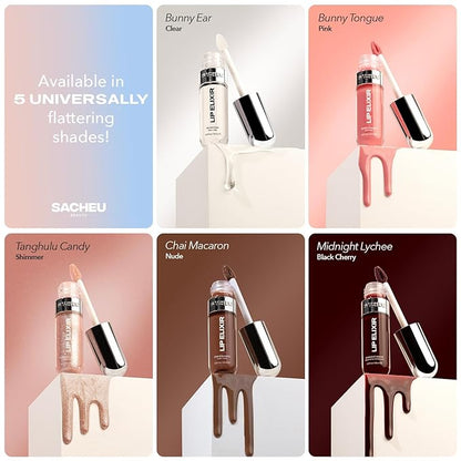 Sacheu Lip Elixir Nourishing and Hydrating Lipgloss — Moisturizing Plumping Lip Gloss Enriched with Collagen, Non-Sticky Lip Color Smooth High-Shine Finish, Vegan & Cruelty-Free, Tanghulu Candy