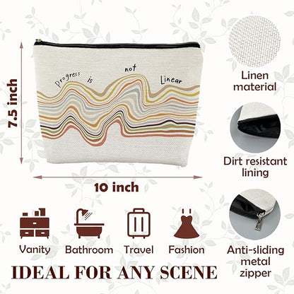 Progress is Not Linear Mental Health Makeup Bag for Purse, Inspirational Motivational Cosmetic Bag Travel Toiletry Bag for Therapist Counselor, Therapy Gifts Zipper Makeup Pouch