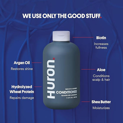 Huron Men’s Conditioner - Lightweight, Hydrating Conditioner - Eliminates Frizzy Hair, Moisturizes, & Restores Shine - Clean & Invigorating Scent - 100% Vegan Ingredients & Cruelty-Free - 11.8 Fl Oz (2 Pack)