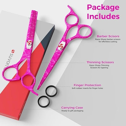 Suvorna Hair Scissors Professional with Thinning Shears for Hair Cutting | 6" Japanese Steel hair cutting scissors | Sharp Barber Scissors for Cutting and Layering | Hair Shears for Women and Men