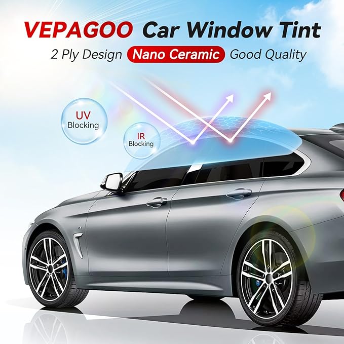 Vepagoo Nano Ceramic Car Window Tint Film 70% VLT- 24" in 15Ft Privacy Window Tint, Blocks UV/IR Rays, Heat & Glare - Scratch Resistance Car Window Film