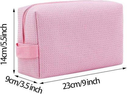 DYSHAYEN Waffle Makeup Pouch Bag, Small Travel Cosmetic Bag, Gifts for Women Bridesmaid,Wedding,Christmas (Pink)