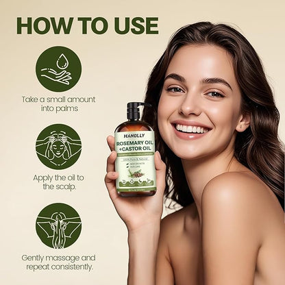 Rosemary Castor Oil for Hair Growth 16oz - 100% Pure Rosemary Oil with Castor Oil, Blend of Effective Hair Oils For Hair Growth, Hydration Scalp, Reduce Loss & Split Ends