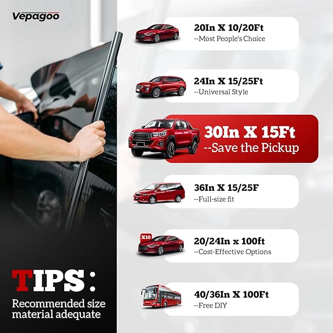 Vepagoo 35% VLT Ceramic Car Window Tint Film (30" x 25FT) - Heat & Glare Reduction, Blocks UV & IR Rays, Scratch Resistant, Privacy Tint Fit for Sedan SUV Pickup Truck