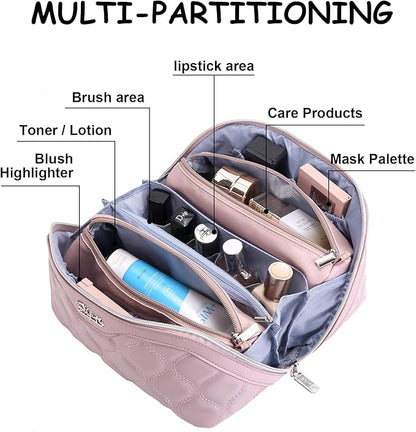 BOYATU Travel Makeup Bags for Women Cosmetic Bag: Puffy Make up Bags Set of 3 - Vegan Leather Makeup Organizer - Waterproof Large Toiletry Bag with Compartments - Travel Essentials (H-3-Pink)