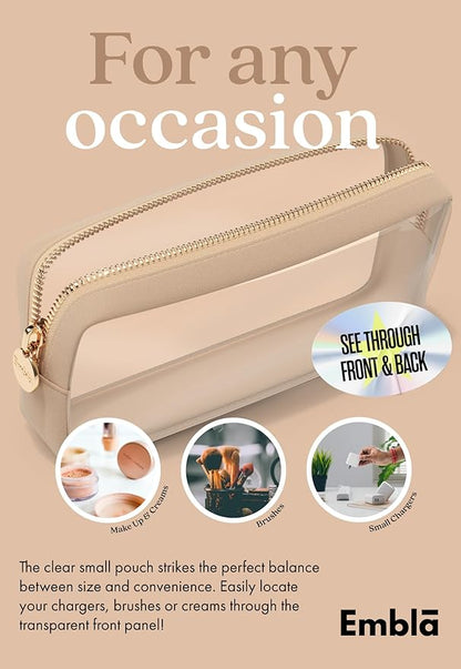 Clear Makeup Bag Zipper Pouch, Transparent Cosmetic Case Organizer, TSA Approved Travel Toiletry Case, Travel Accessories Essentials Makeup Tote for Women, Small Cute Make up Bag for Purse - Sand