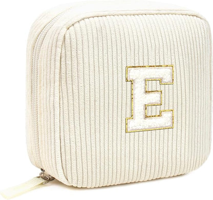 LETGO Birthday Gifts for Women Small Personalized Initial Monogram Makeup Bag,Preppy Corduroy Makeup Bags Travel Toiletry Bag Cute Pouch Purse for Her Mom Girlfriend Wife Sister Teacher Bridesmaid