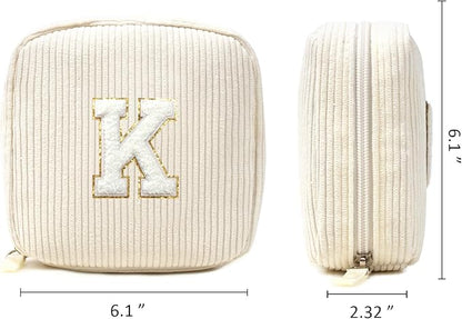 LETGO Birthday Gifts for Women Small Personalized Initial Monogram Makeup Bag,Preppy Corduroy Makeup Bags Travel Toiletry Bag Cute Pouch Purse for Her Mom Girlfriend Wife Sister Teacher Bridesmaid