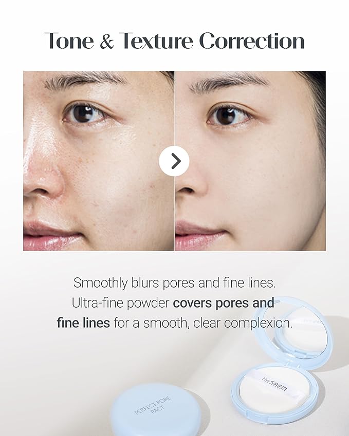 THESAEM Saemmul Perfect Pore Pact - Sebum Control Makeup Pressed Powder Pact, Pore Minimization, Plant-Based Setting Finishing Powder to Absorb Sweat and Prevent Clumps, with Mirror & Puff 12g, 2 Pack