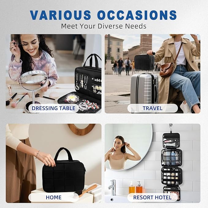 Inmorven Travel Hanging Toiletry Bag for Women, Makeup Cosmetic Bag with Jewelry Organizer, Waterproof DoppKit Set for Girls Large Capacity, Carry-on Travel Accessories Essentials - White