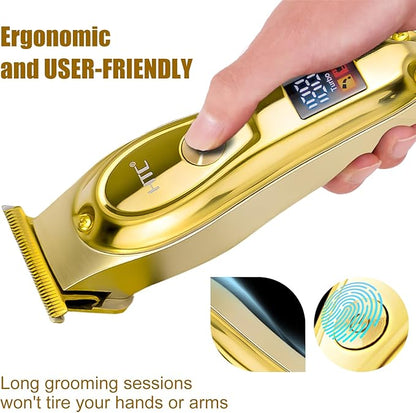 HTC Hair Clippers – Professional Cordless Rechargeable Hair Trimmer with Precision, Adjustable Speeds, and LED Display （Gold）