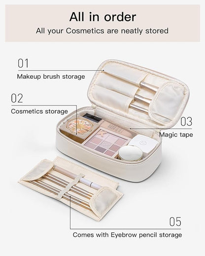 Vlando Travel Makeup Bag,Small Makeup Pouch Cosmetic Bag for Women Makeup Organizer Bag Gifts for Women Girlfriend Teacher Mom Brithday Gifts-White