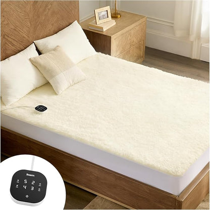 Bwarm Muilt-Zone Heated Mattress Pad Twin XL Wool Electic Mattress Pad, Touchscreen Bed Warmer with 9 Heat Settings, 1-12 Hours Auto Off Memory Deep Pocket,Machine Wash White Twin XL 39" x 80"