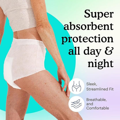 Because Adult Incontinence Underwear for Sensitive Skin - Women - Premium Overnight Disposable Briefs, Anti Odor - White, Large - Absorbs 6 Cups - 14 Count (Pack of 1)