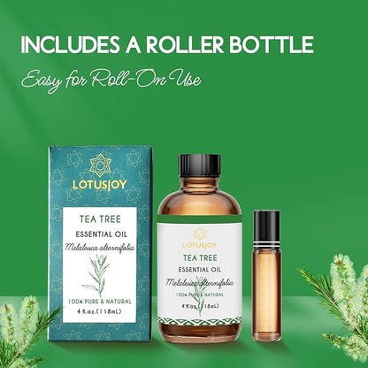 Tea Tree Oil for Skin, Hair, Nails, Shampoo, Body Wash, Foot Soak, Spray - 4 Oz Tea Tree Essential Oil with Roll On Bottle