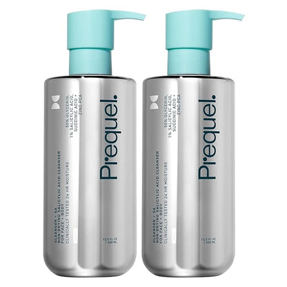 Prequel Skin Gleanser SA, Moisturizing Glycerin Face Wash,1% Salicylic Acid Face Cleanser, Unscented and Combination Skin Face Soap, 13.5 ounce (each) Pump Bottles - 6.75 fluid ounce (Pack of 2)