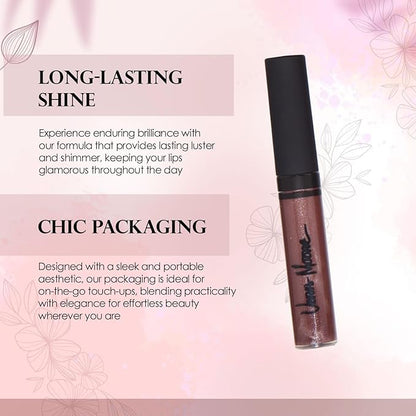 Lip Gloss, Moisturizing Lip Color with Shimmer for Long Lasting Shine, Lightweight Lip Stain, Girls Non-Sticky Lip Gloss with Aloe Vera, W/Vitamin C, E (Chocolate)
