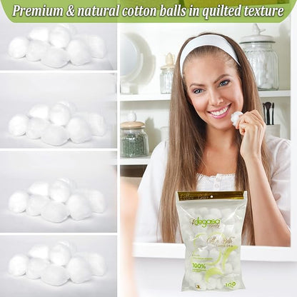 Cotton Balls for Facial Treatments, Nails and Make-Up Removal, Applying Tonics & Cleansers, Multi-Purpose Soft Natural Cotton Balls (Large 100 Count)