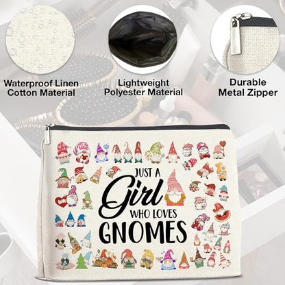 Gnome Lover Makeup Bag - Gifts for Women, Girl, Daughter, Sister, Bestie - Just a Girl Who Loves Gnomes Zipper Makeup Pouch