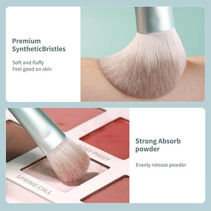 MSQ Make Up Brushes 10Pcs Powder Brushes Stipple Brush Synthetic Hair Makeup Brush Set with Bag for Powder Blending Contour Eyeshadow Eyeliner Nose Shader Concealer