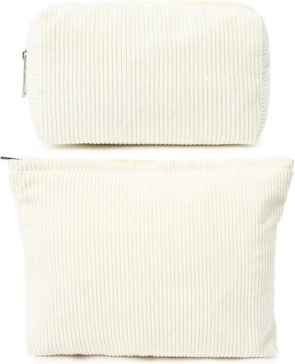 SOIDRAM 2 Pieces Corduroy Makeup Bag Large Corduroy Cosmetic Bag Capacity Canvas Mix Travel Toiletry Bag Organizer Cute Makeup Brushes Aesthetic Accessories Storage Bag for Women
