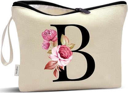Vavabox A-Z Personalized Makeup Bag, Birthday Gifts for Women Mom, Gifts for Best Friend, Bride Bridesmaid Cosmetic bag (B, Yellow)