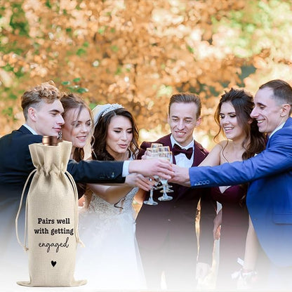 Engagement Wine Gift Bag Wedding Engaged Gifts for Newlyweds Couple Women Men Bridal Shower Gifts for Bride and Groom Pairs Well with Wedding Planning Getting Engaged Wine Bags