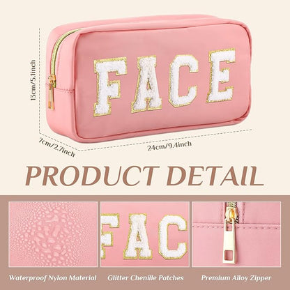 Cunno 4 Pcs Preppy Makeup Bags Chenille Letter Stuff Bag Nylon Cosmetic Pouch Cases with Zipper for Women Travel Toiletry