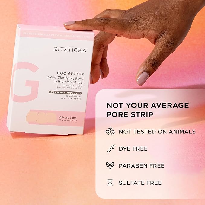 ZitSticka Pimple Patches for Face and Body, Goo Getter Hydrocolloid Patches to Cover Zits & Blemishes, Acne Patches or Zit Spot Stickers, Body Blemish Patch (Nose Strip Pack 8 Pack)