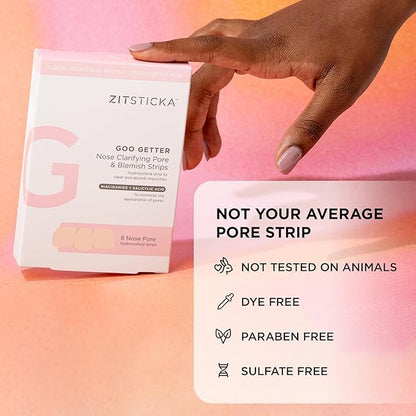 ZitSticka Pimple Patches for Face and Body, Goo Getter Hydrocolloid Patches to Cover Zits & Blemishes, Acne Patches or Zit Spot Stickers, Body Blemish Patch (Nose Strip Pack 8 Pack)