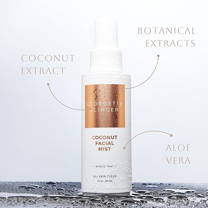Georgette Klinger Coconut Facial Mist - Hydrating, Long-Lasting Makeup Setting Spray with Moisturizing Antioxidants for Dewy Matte Face, Protects and Plumps Dehydrated Skin - 4.2 oz