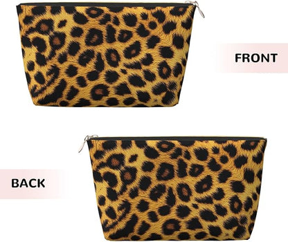 Womens Leather Makeup Bag Cosmetic Bag Travel Toiletry Bags Make Up Bags for Women Adult (Leopard Pattern)