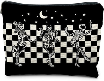 Goth Spooky Gifts for Women, Gothic Horror Skeleton Black Makeup Bag Cosmetic Pouch