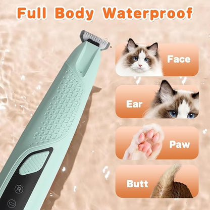 Professional Dog & Cat Trimmer - Quiet Electric Pet Grooming Kit for Ears/Eyes/Paws with LED Light - Cordless Battery-Powered Fur & Nail Clipper for Small/Large Breeds(Blue)