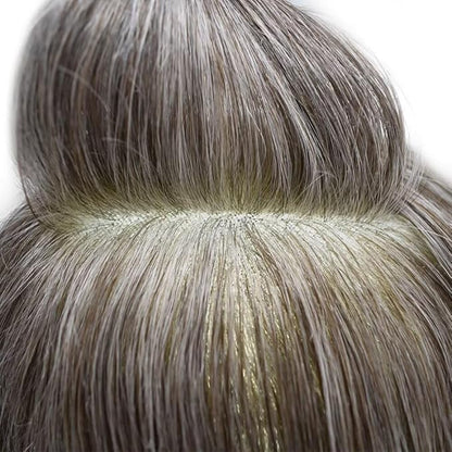 Mens Toupee Human Hair Piece French Lace Toupee for Man Hair System Indian Human Hair Replacement Systems V-Looped PU Front Hairpieces 7"X9" #365 Dark Brown with 65% Gray