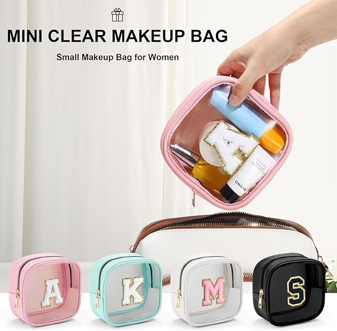 YOOLIFE Mini Makeup Bag | Clear Makeup Bag Toiletry Case | Portable Make Up Organizer | Small Cosmetic Bag for Purse | Best Friend Birthday Gifts Teacher Daughter Gifts | Gifts for Girls | Pink F