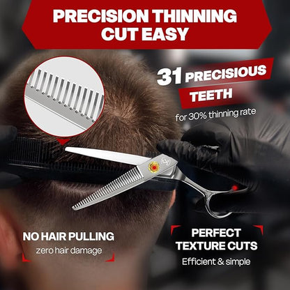 Professional Barber Hair Scissors Thinning Shears Kit - 6.8" HIGH-END Extremely Sharp Haircut Scissors Hairdressing Texturizing Hair Cutting Shears Set 440C Stainless Steel for Salon Home Stylists